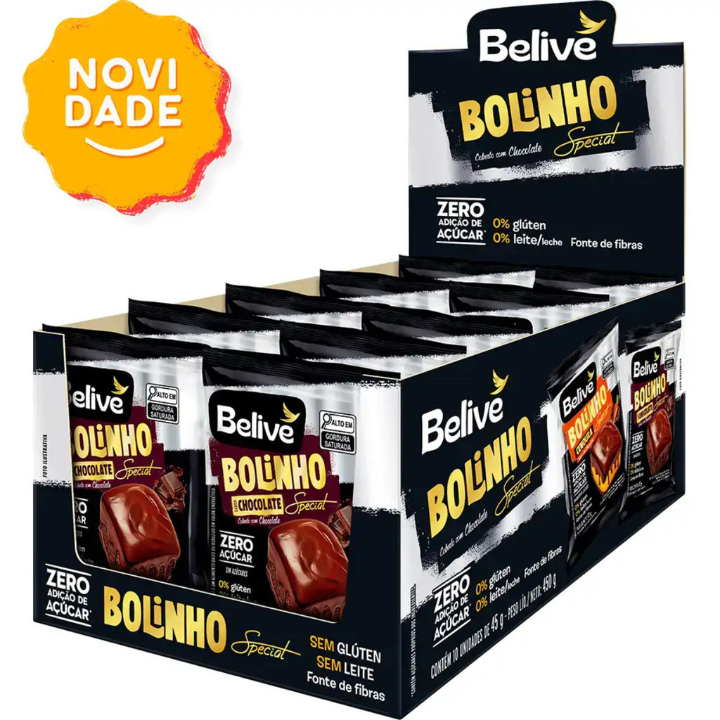 Kit 10 Bolinhos Chocolate Special Sem Glúten 45g Belive