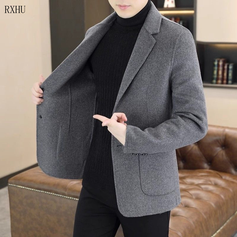 2025 Jaqueta de Lã Terno Masculino Outono Inverno Novo Blazer Curto de Lã Tendência Casual de Negócios AUFD