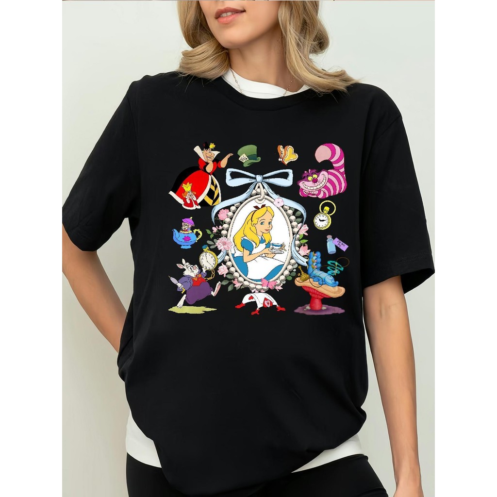 Camiseta Feminina Plus Size De Algodão Respirável E Confortável Com Estampa De Desenho Animado Colorida E Divertida