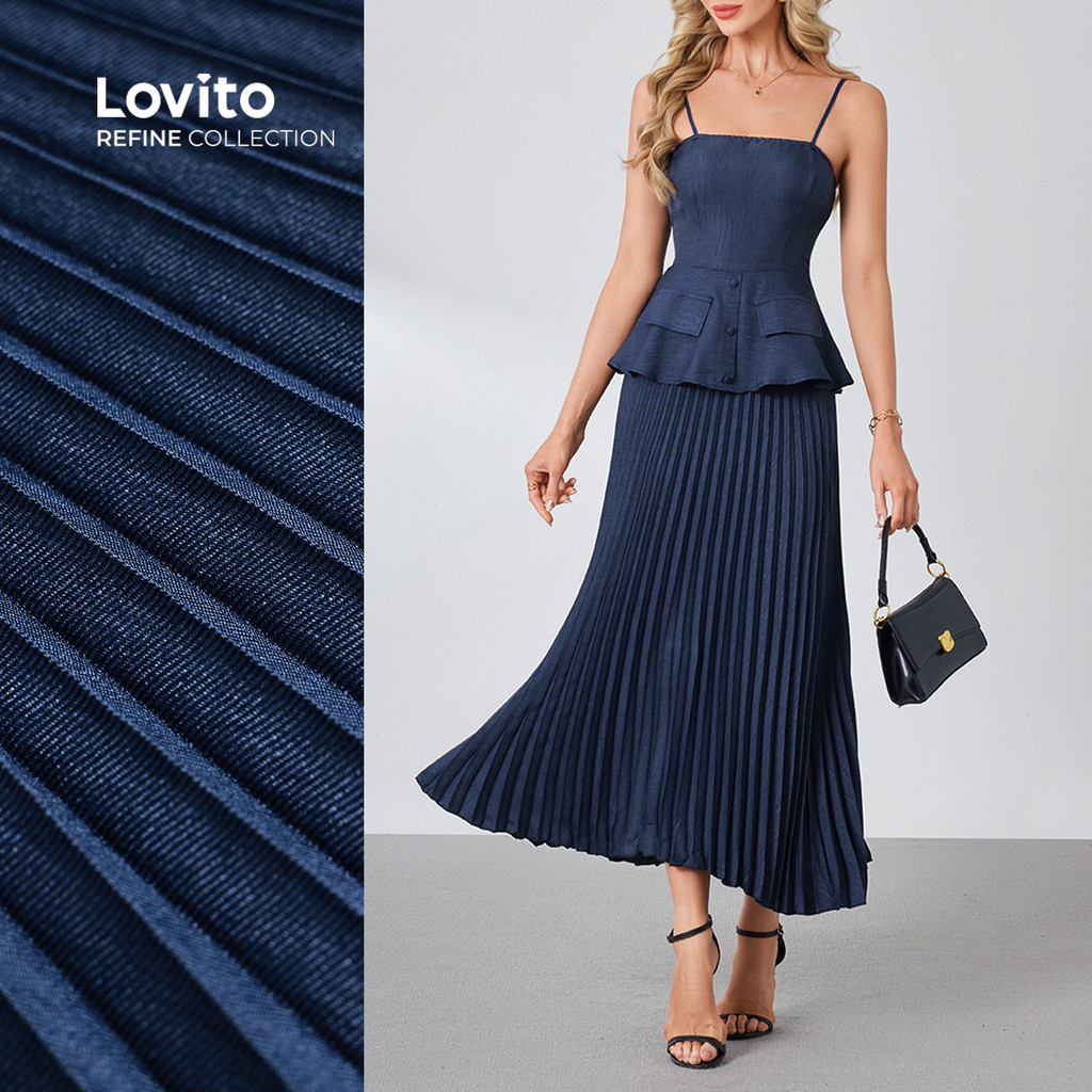 (Lovito Refine) Blusas ou Calças Elegantes com Pregas Botões para a primavera/verão LR18L053 em Oferta na Shopee