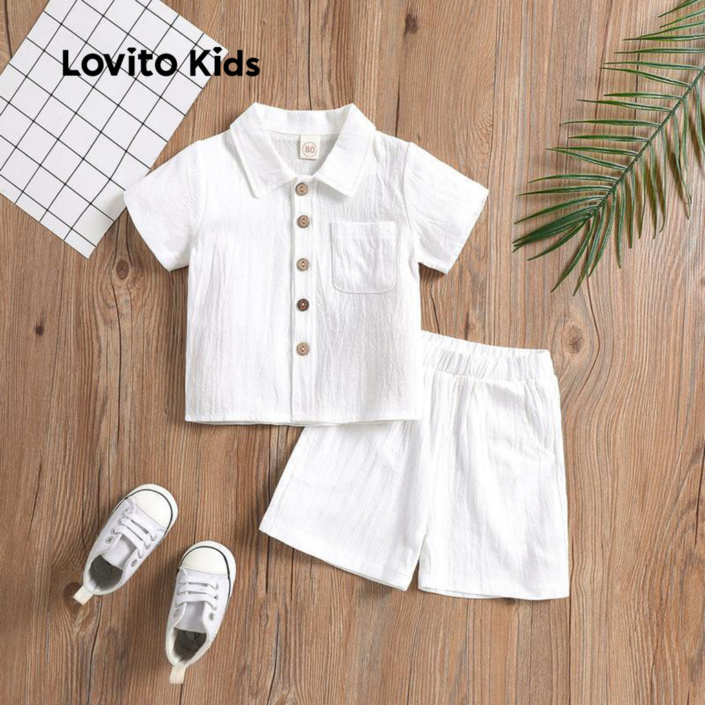 Lovito Kids Conjuntos de Shorts Casuais com Botões Bolso para Todas As Estações Shorts brancos LNL111181 em Oferta na Shopee