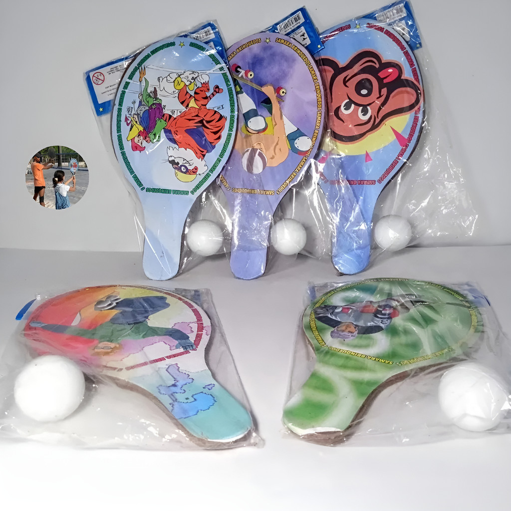 Kit Ping Pong 20 Raquete Grande Estampada Infantil Brinquedo