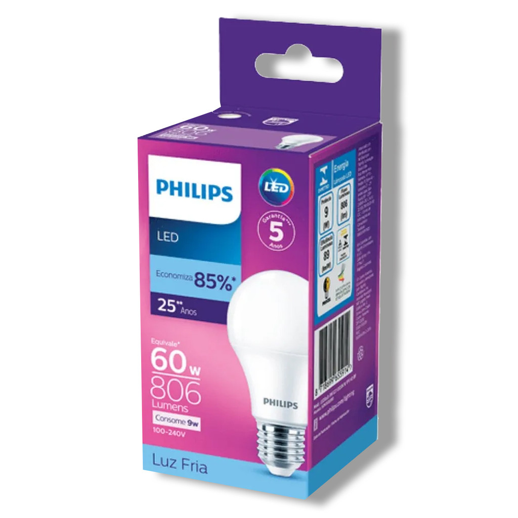Lampada Bulbo Led Philips 9W bivolt Luz BR Fria 6500K E27 em Oferta na Shopee