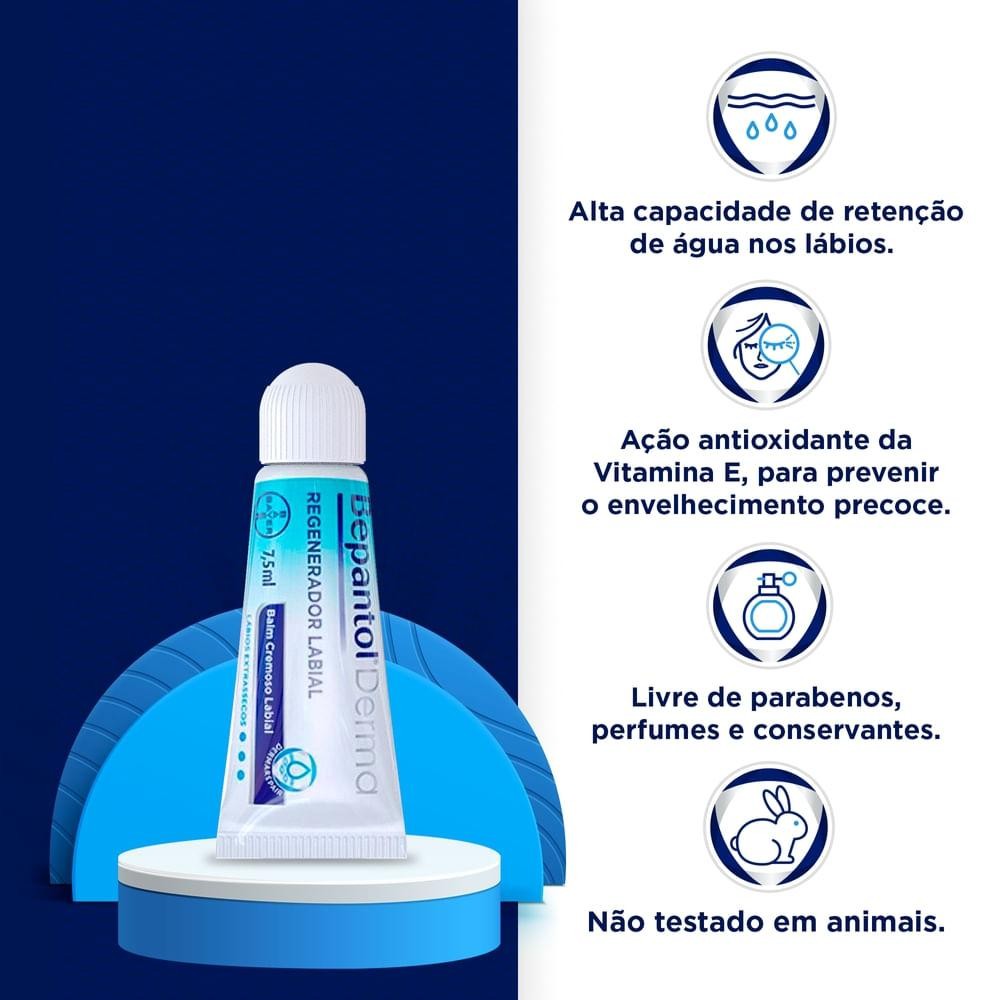 BALM LABIAL BEPANTOL DERMA HIDRATANTE REGENERADOR 7,5ML — imagem 2 de 2