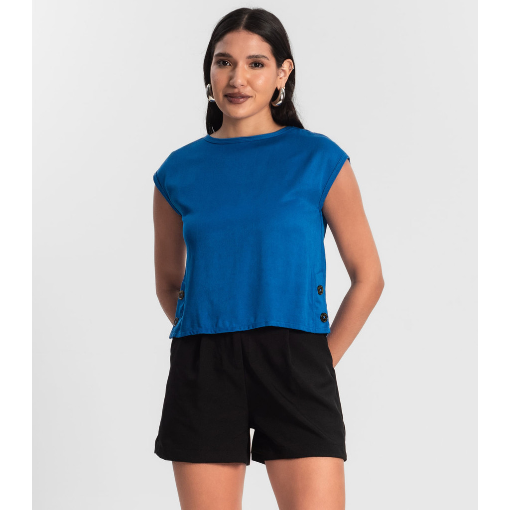 Blusa Feminina Viscose Rovitex Azul em Oferta na Shopee