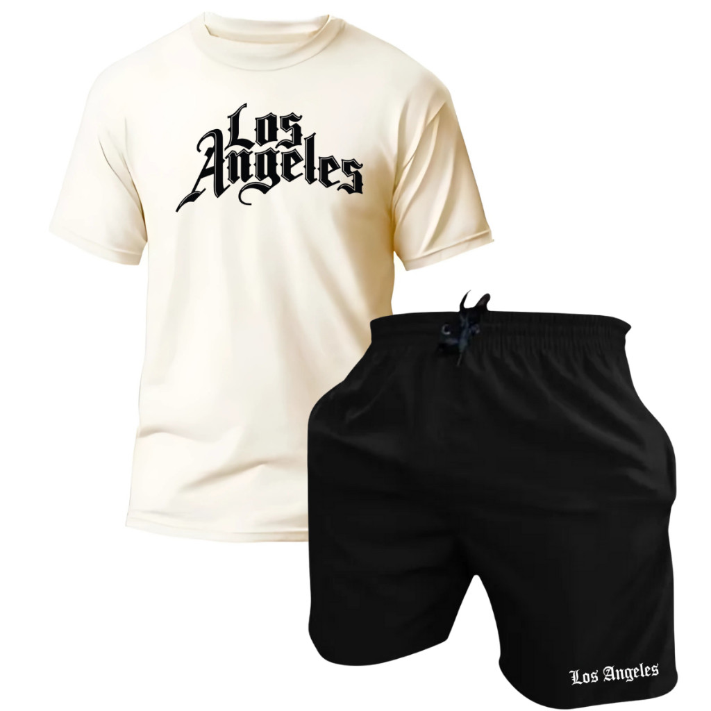 Kit Camisa Masculina + Short Masculino Estampado Lançamento Los Angeles