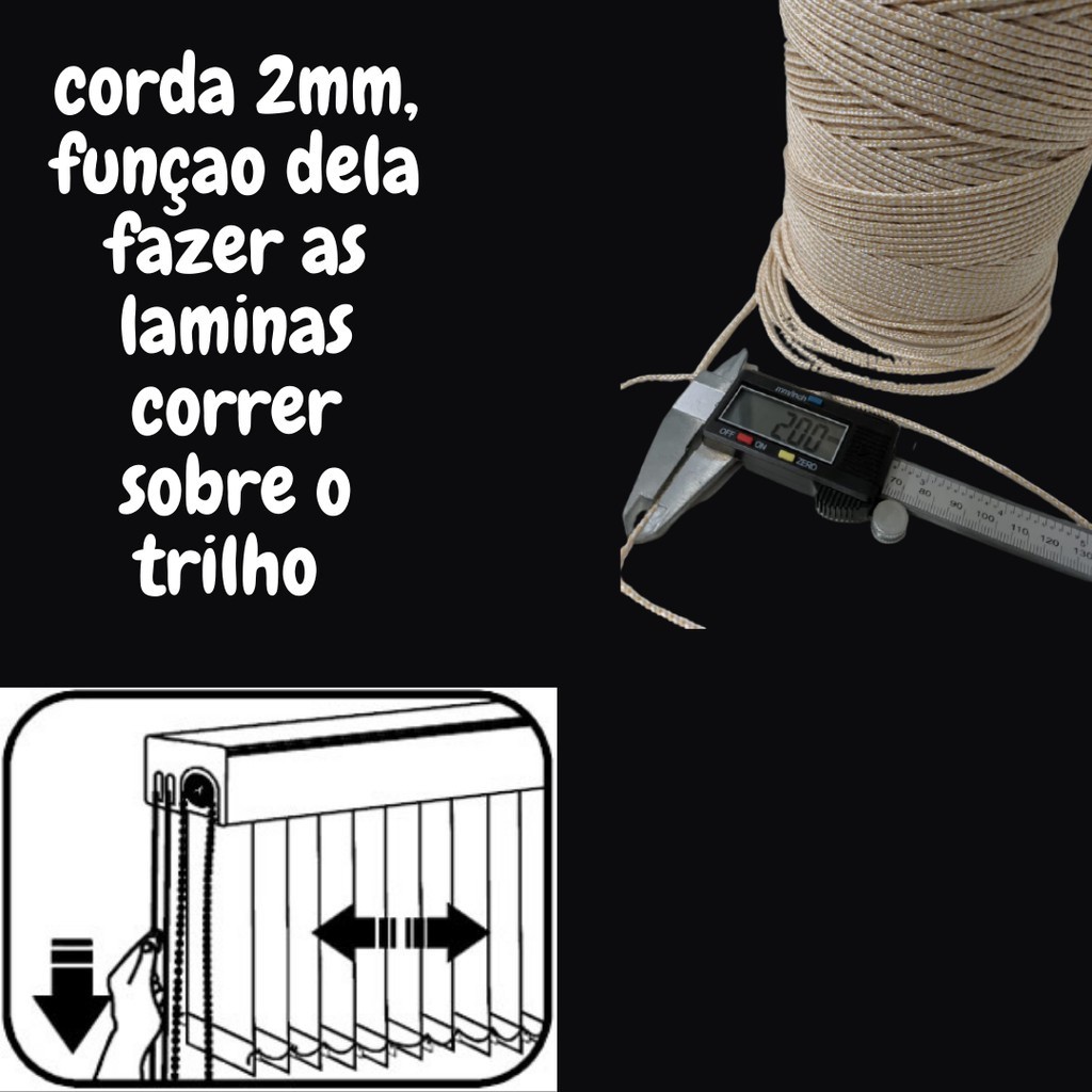 Rolo 50 Metros De Corda Persiana Vertical 2mm Bege Mesclada fio, corda para varal, cores, manutenção