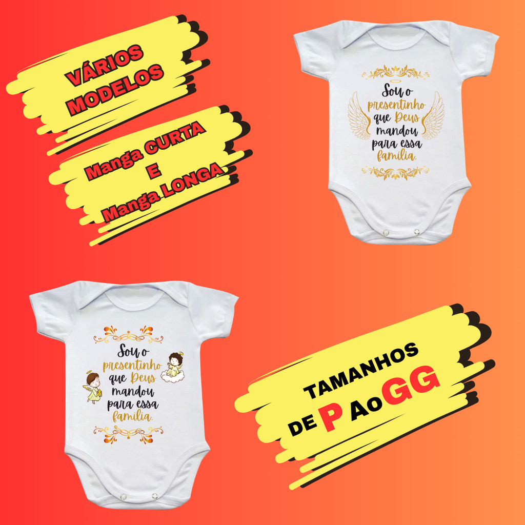 Body de Bebê roupa bebê unissex enxoval Frases Sou o Presentinho de Deus para essa Família