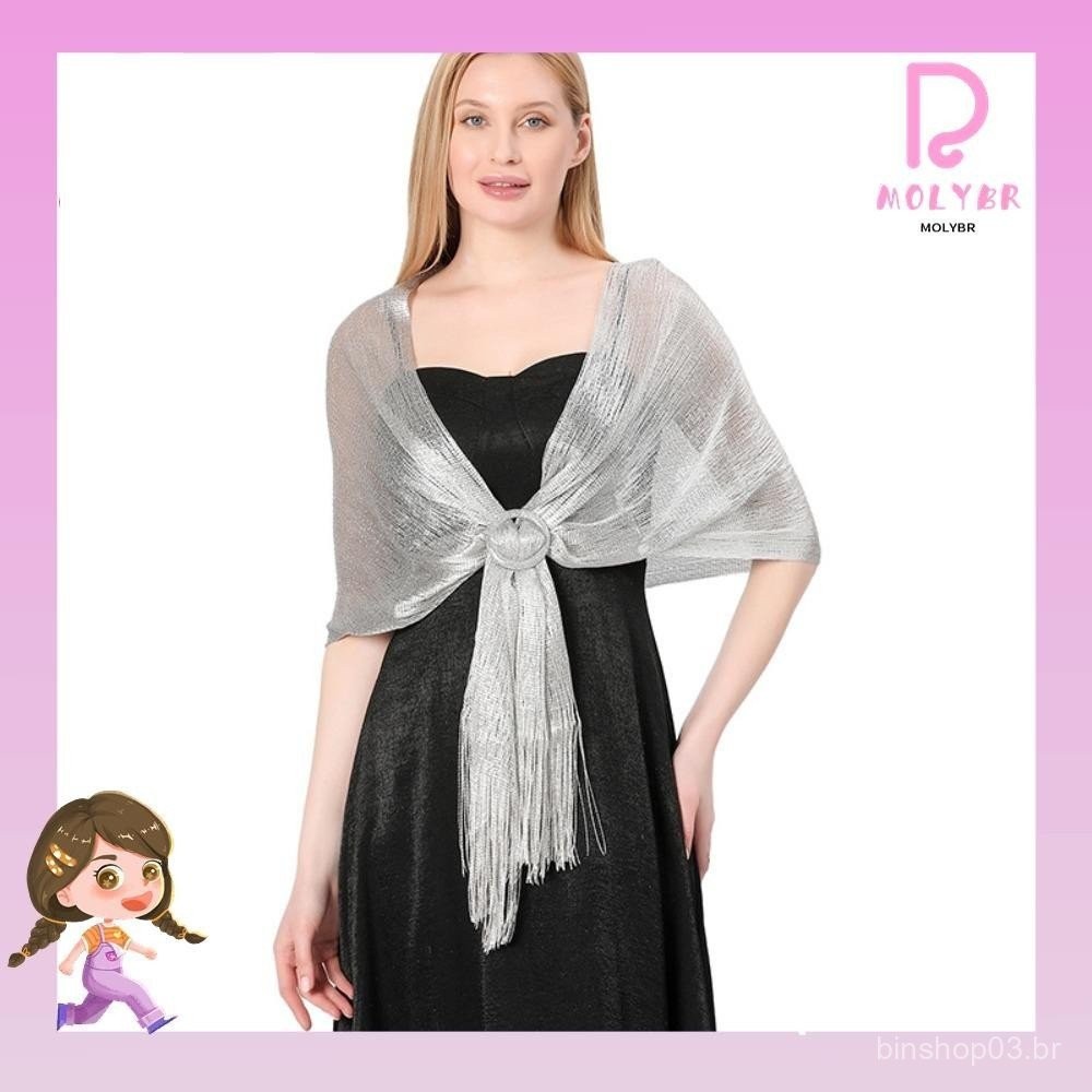 Xale De Vestidos De Noite MOLYBR , Lenço Metálico Brilhante Para Dama De Honra , Xales Brilhantes Dourados E Prateados