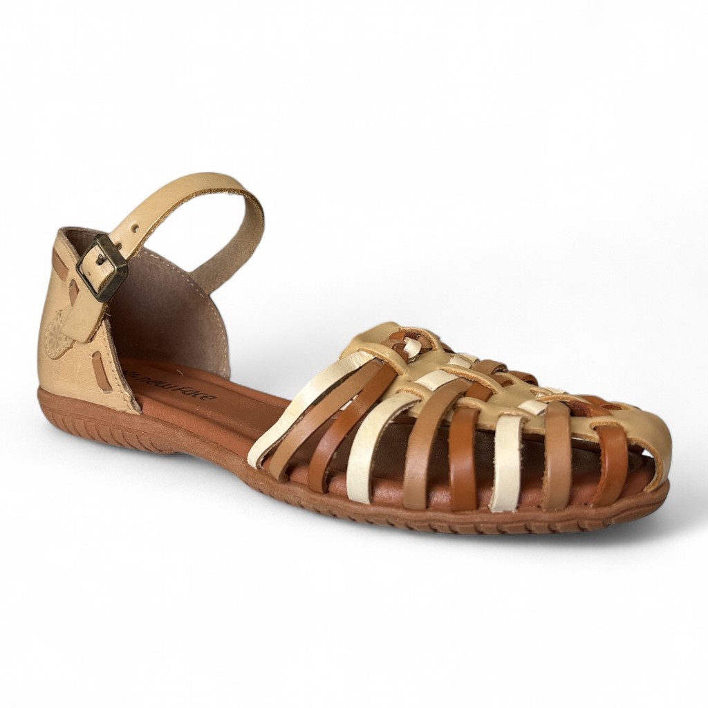 Sandália Feminina Couro Tiras Trançadas Bege Multi New Face Huarache 31401 em Oferta na Shopee