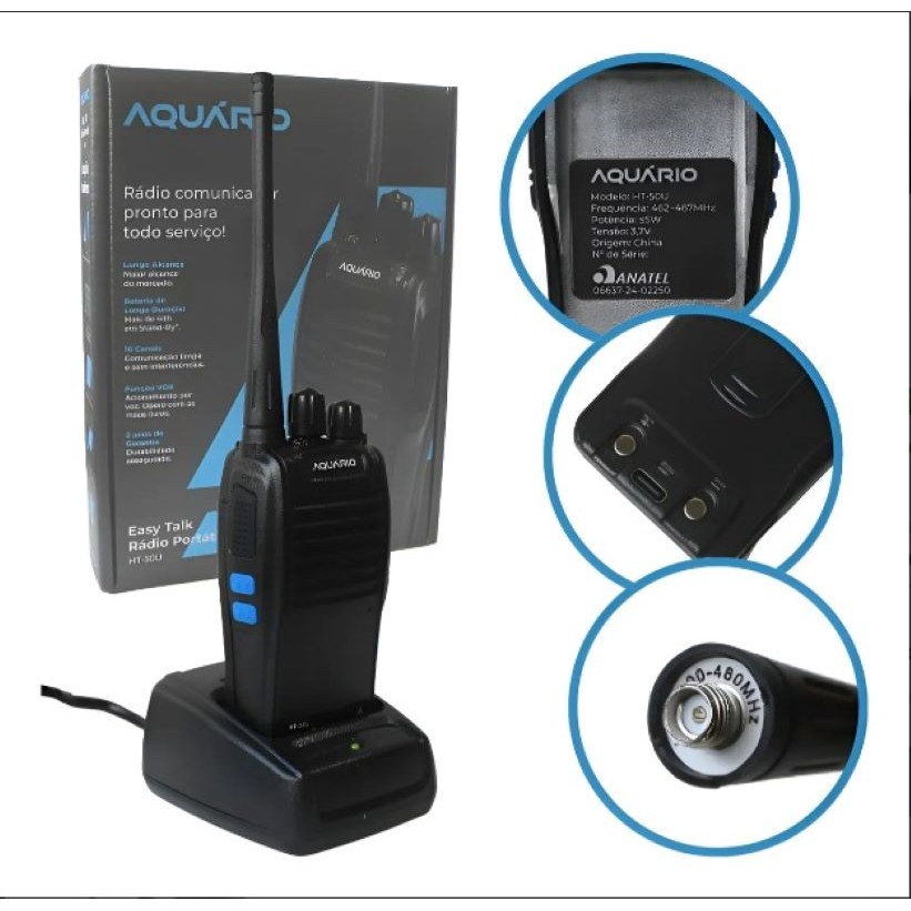 Conjunto 2 Rádio Portátil Comunicador Aquario Ht-50U 16 Canais Ht Walk Talk