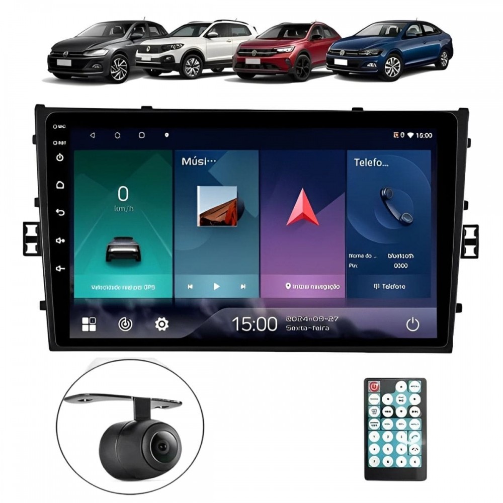 Central Multimídia Android 2 Din Polo Moldura 9" Câmera Ré BP
