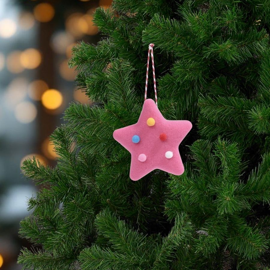 Enfeite Para Pendurar De Natal - Estrela Com Bolas - Rosa - 10cm - 1 unidade - Cromus - Rizzo