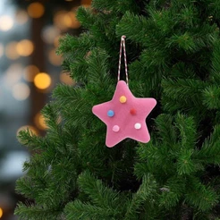 Enfeite Para Pendurar De Natal - Estrela Com Bolas - Rosa - 10cm - 1 unidade - Cromus - Rizzo