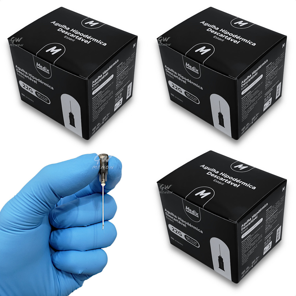 Kit 3 Caixas Agulha Hipodermica 22g Preta 25x0,7 25x7 25x0.7 Descartavel Para Seringa Luer Slip Lock em Oferta na Shopee