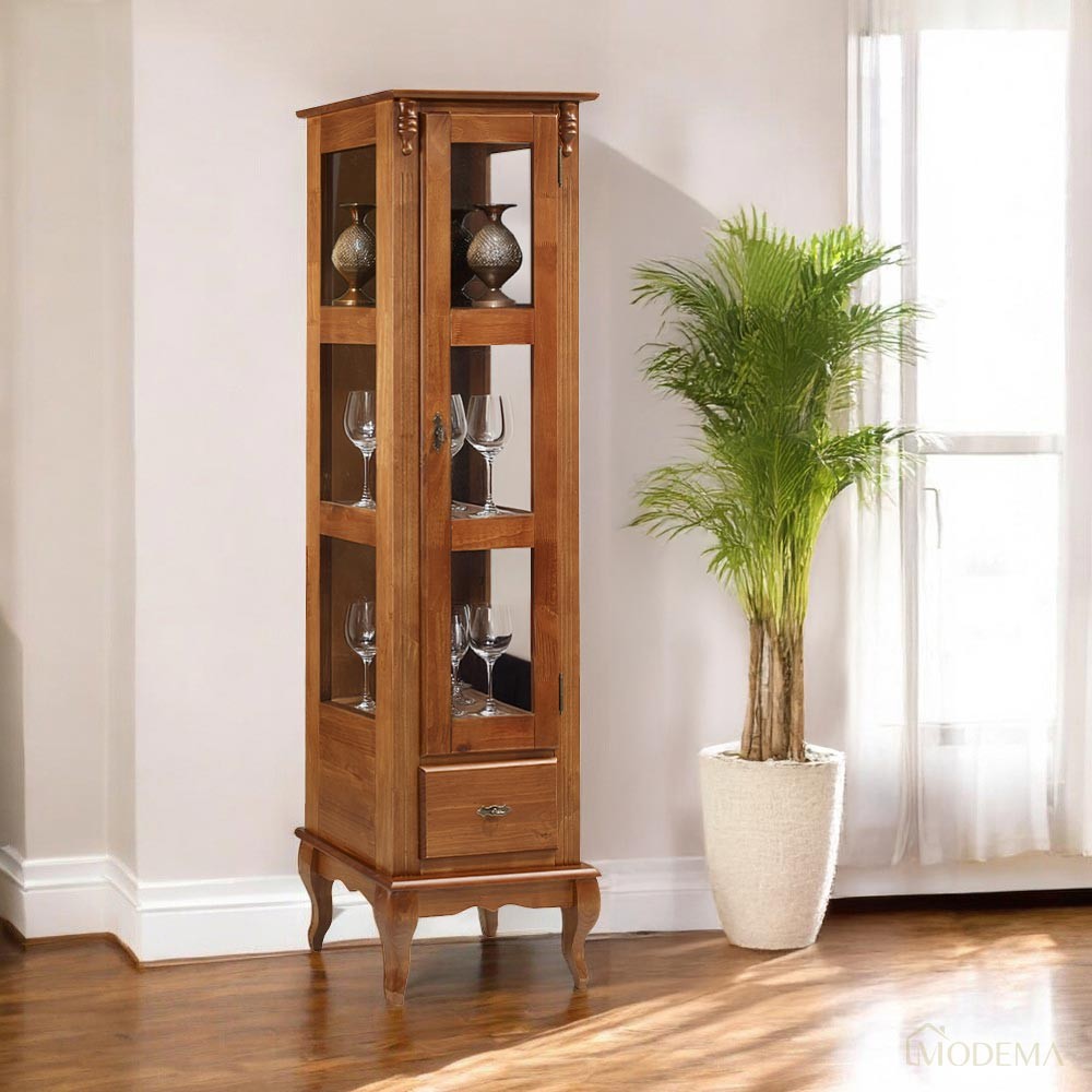 Cristaleira Madeira Maciça 1 Porta Laterais em Vidro 2 Prateleiras 60111 - Imbuia Glazer