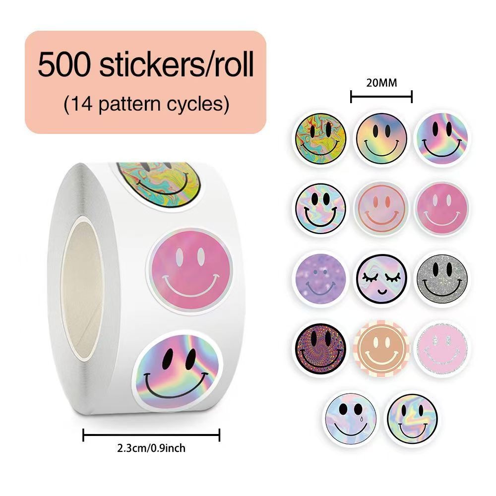 500 Peças De Adesivos De Rolo De Rosto Sorridente-Decalques Decorativos Fofos Para Enfeite Diário E Faça Você Mesmo