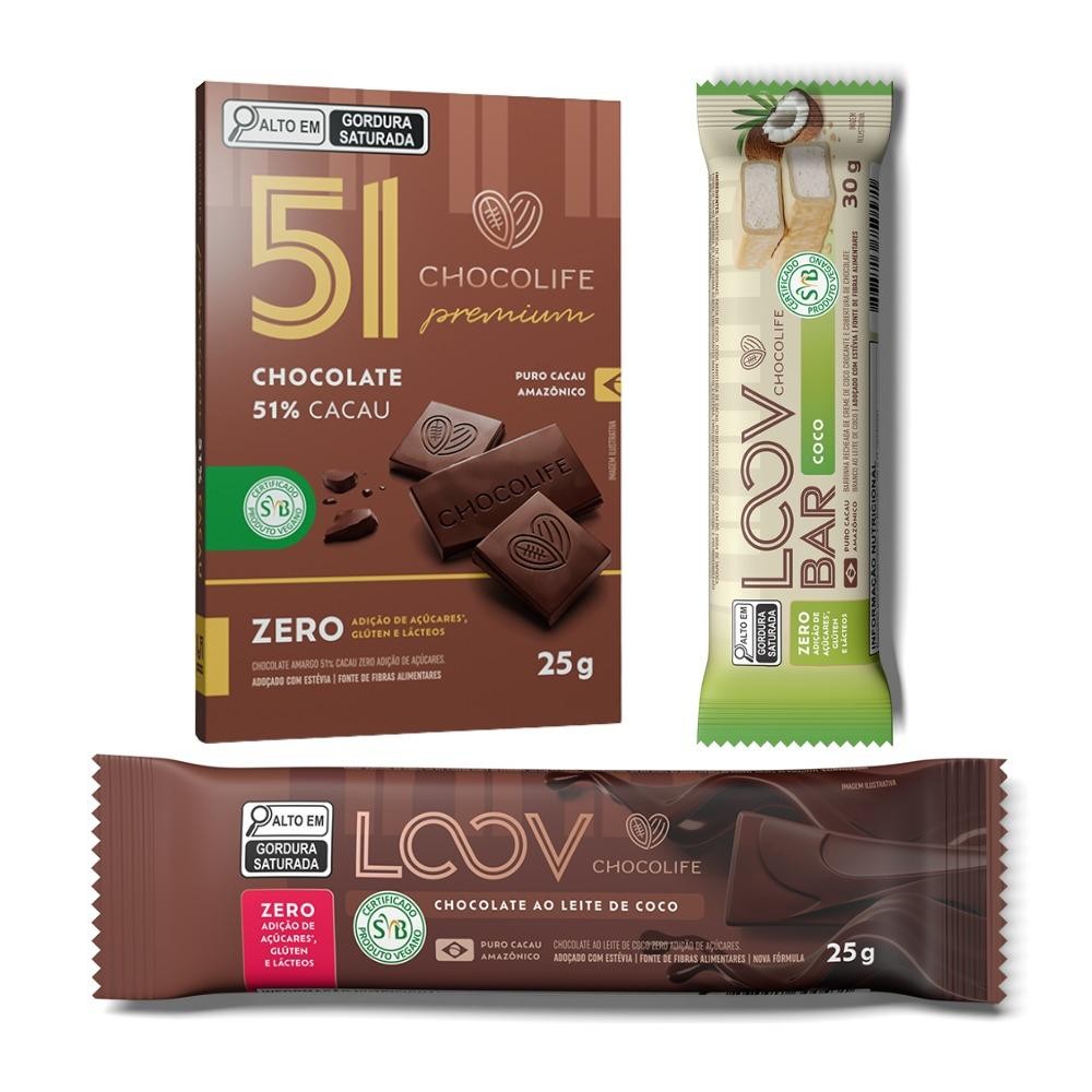 Kit 3 Barrinhas Mix de Sabores Chocolife e Sem Açúcar