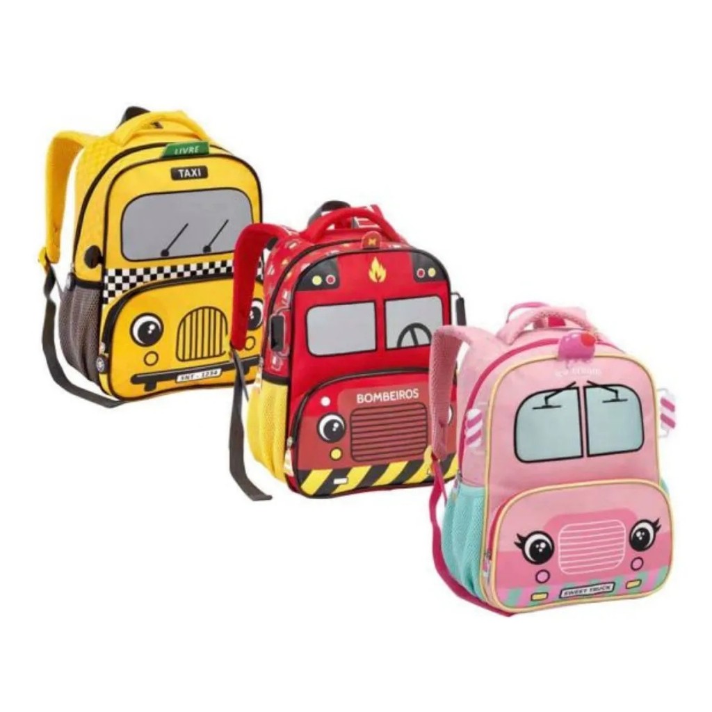 Mochila Infantil Escolar Bombeiro Taxi Sweet Truck Zoop Masculino Feminino Mochila Escolar