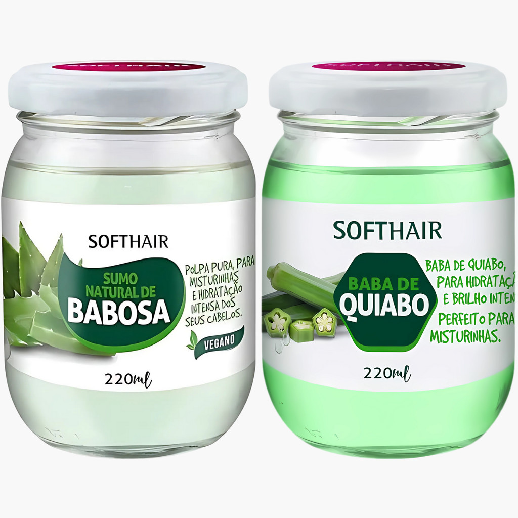 Kit Sumo De Babosa + Baba Quiabo Soft Hair Polpa Pura Natural Hidratação Capilar Vegano 220ml em Oferta na Shopee