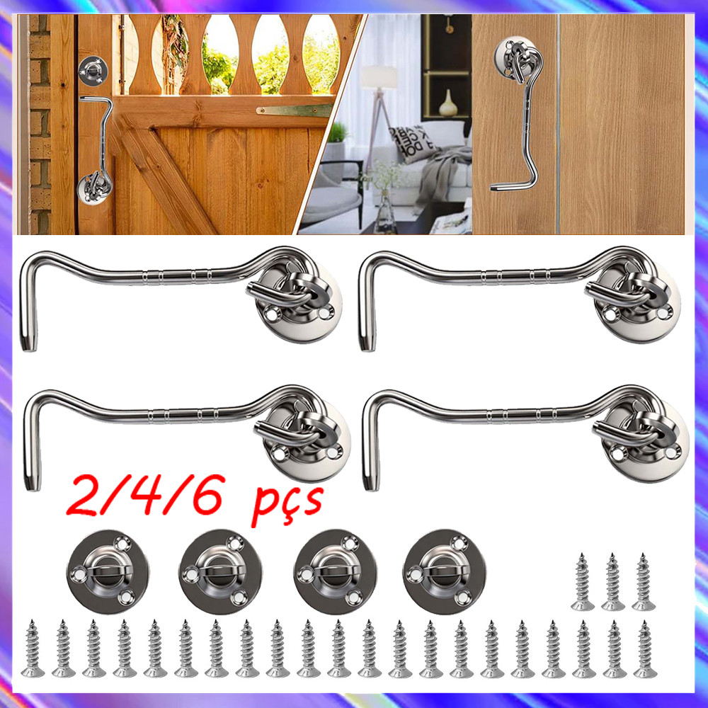 2/4/6 peças Fechadura de porta, trava de gancho de olhal, fechadura de porta de aço inoxidável resistente à ferrugem