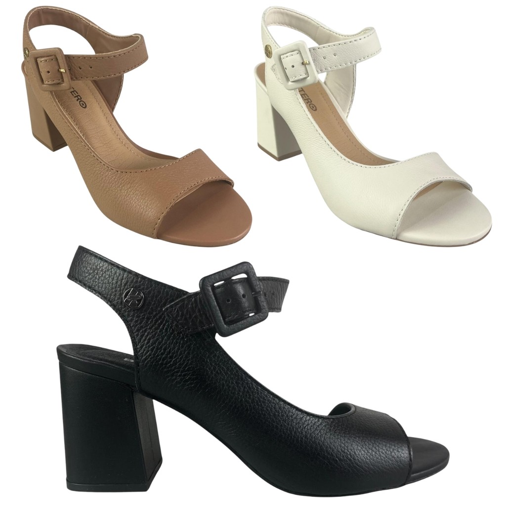 Sandália Feminina Bottero em Couro Salto Bloco em Oferta na Shopee