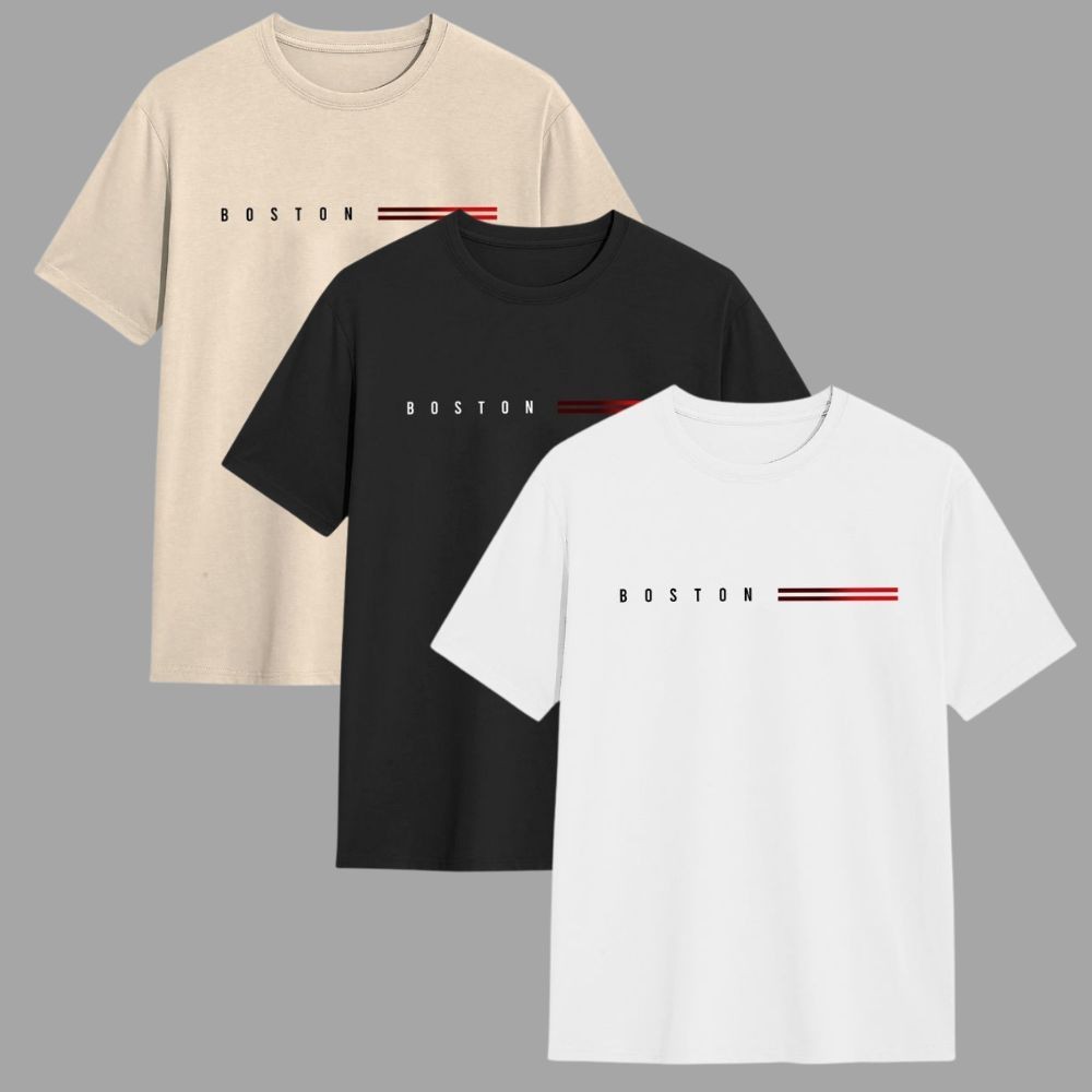 Kit 3 Camisetas Masculinas Boston Camisa Fio 30.1 Blusa 100% Algodão Gola Redonda Varias Cores em Oferta na Shopee