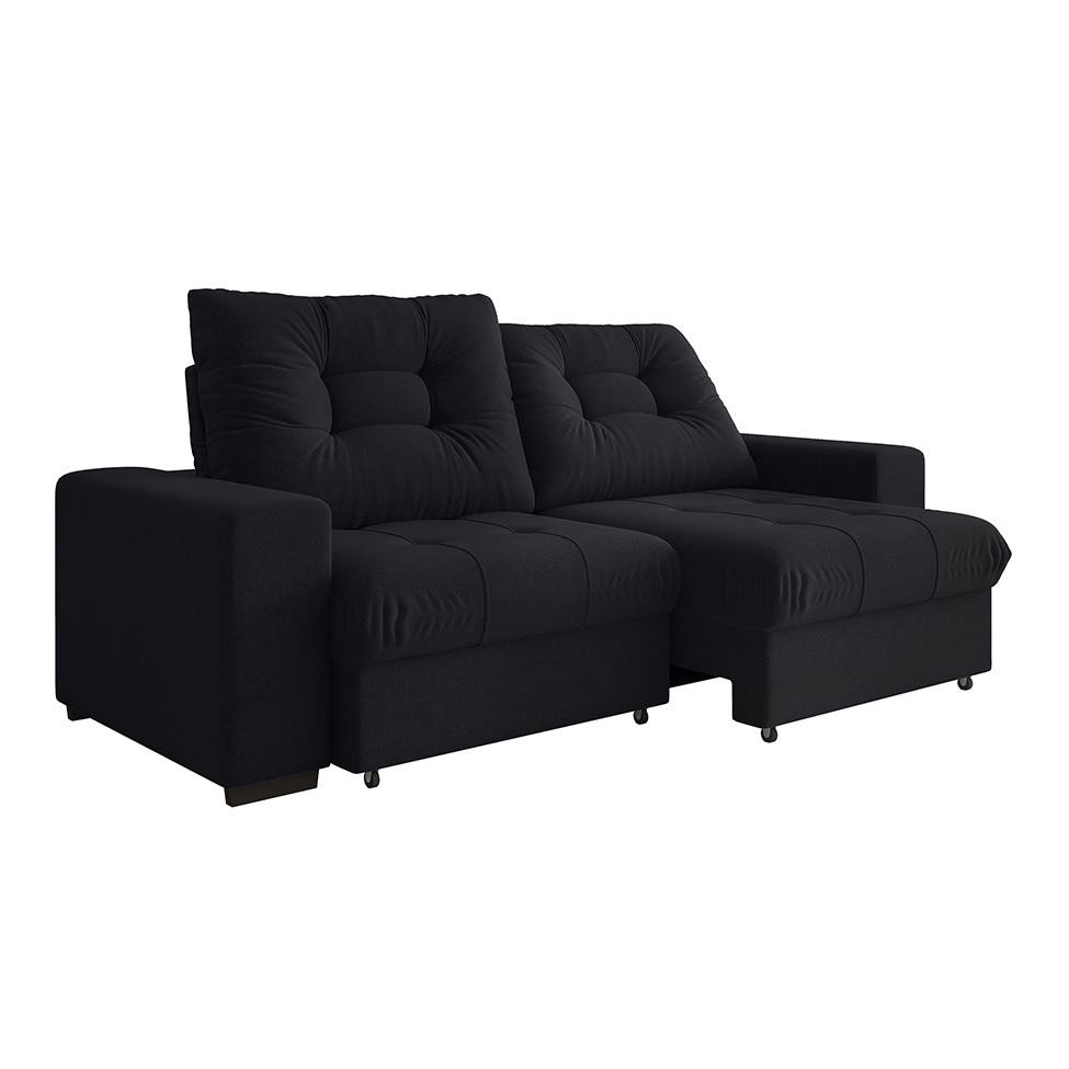 Sofá 3 Lugares Retrátil e Reclinável Biarritz Suede Preto