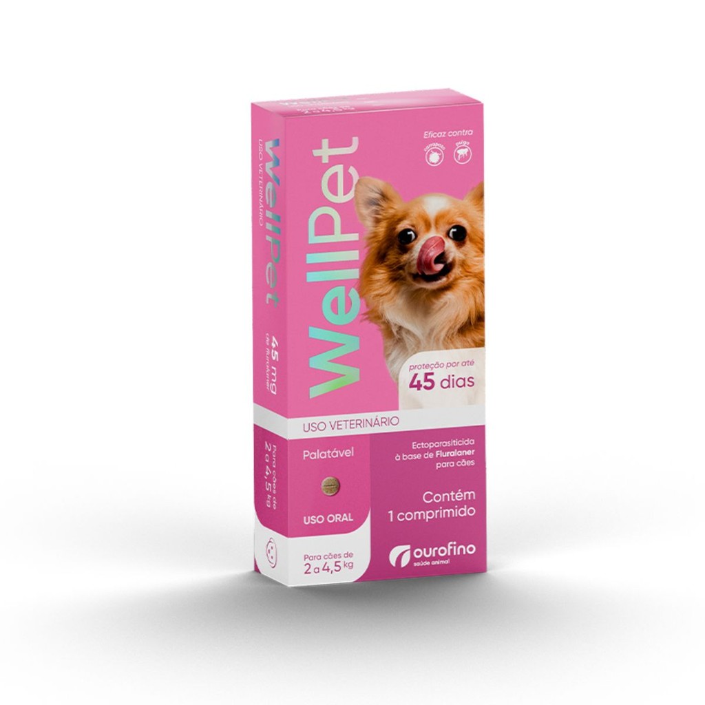 Wellpet 45mg Antipulgas e Carrapatos Cães 2-4,5kg Fluralaner em Oferta na Shopee