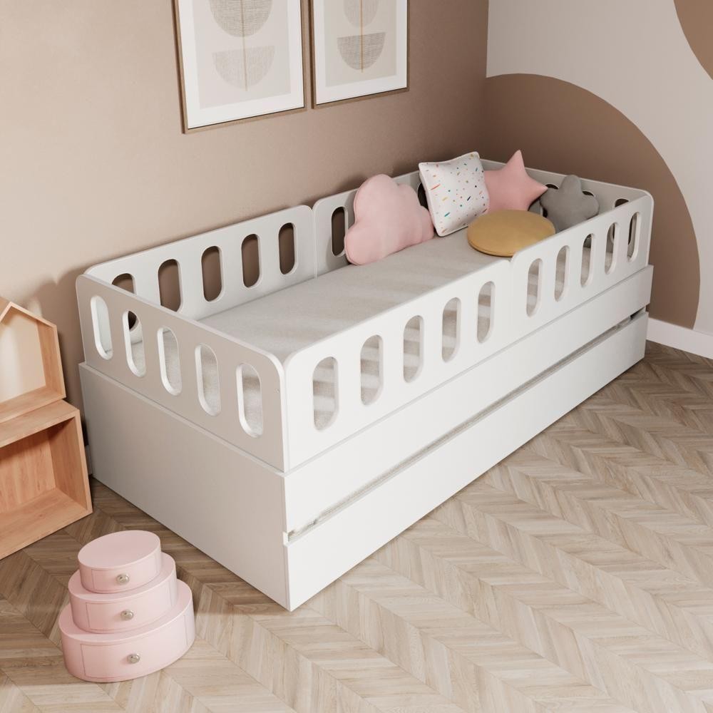 Bicama Solteiro Mdf Branco Com 4 Grades Mobilistore em Oferta na Shopee