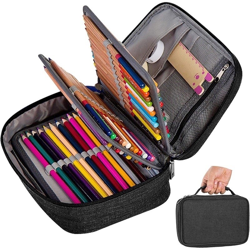 Estojo 72 Pens Escolar Box Nylon Com Alça  Organizador Com Divisórias Zíper Infantil judy store em Oferta na Shopee