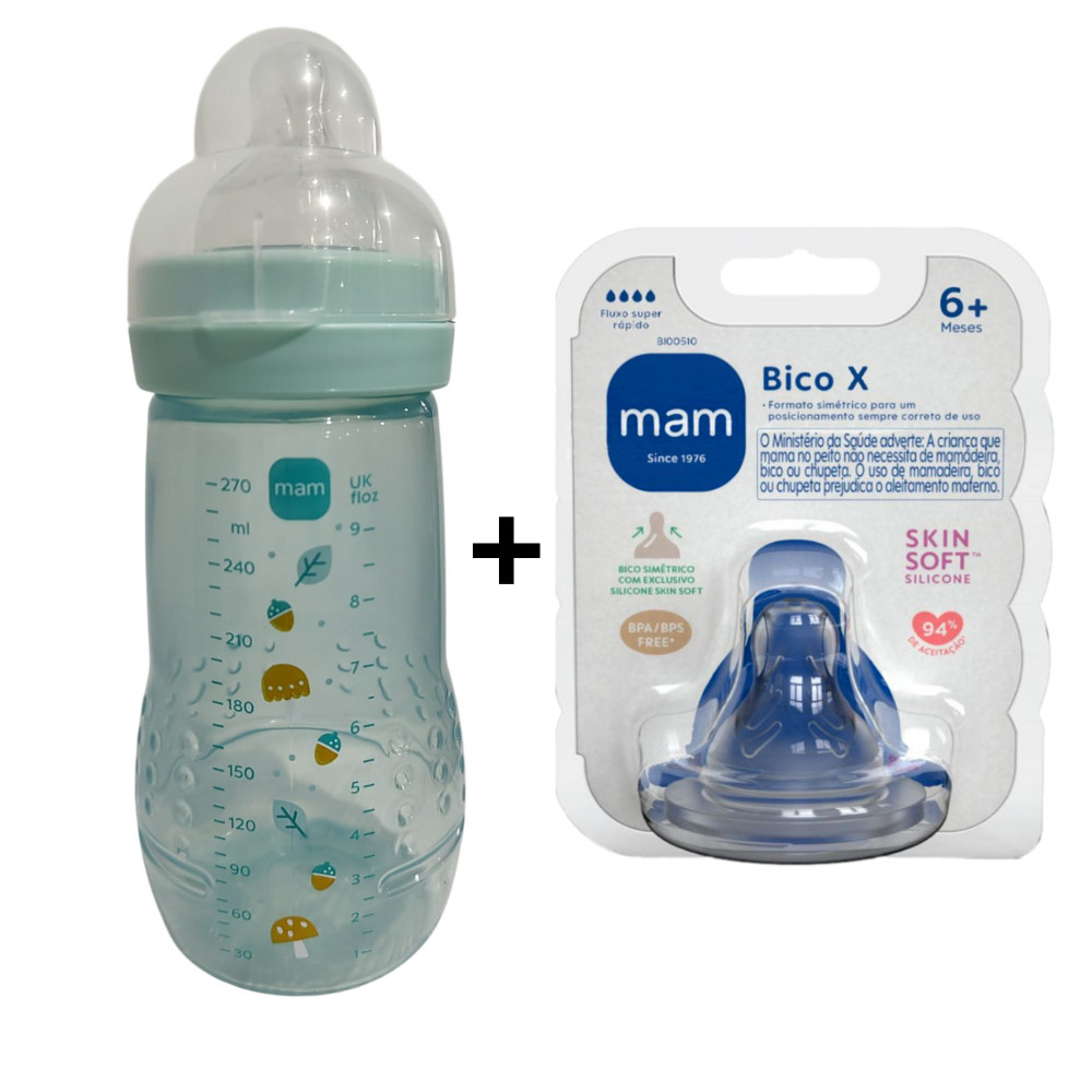Kit Mamadeira+Bico X MAM Easy Active 270ml e Bico +6 Meses - COR: VERDE CLARO + Bico X