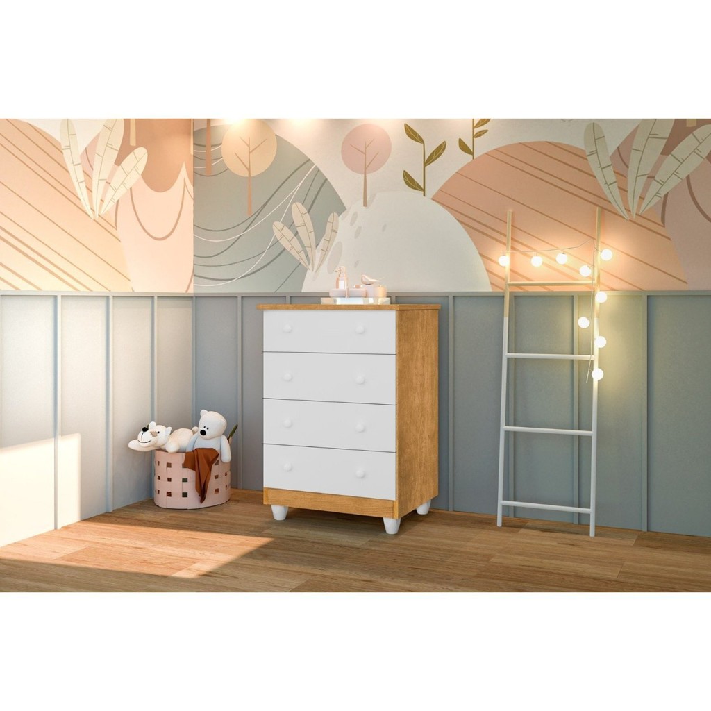 Cômoda Infantil 4 Gavetas Lara Nature/Branco em Oferta na Shopee