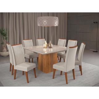 Mesa de Jantar Quadrada Monza com 8 Cadeiras Madeira Maciça Vegas Marfim/Mel em Oferta na Shopee