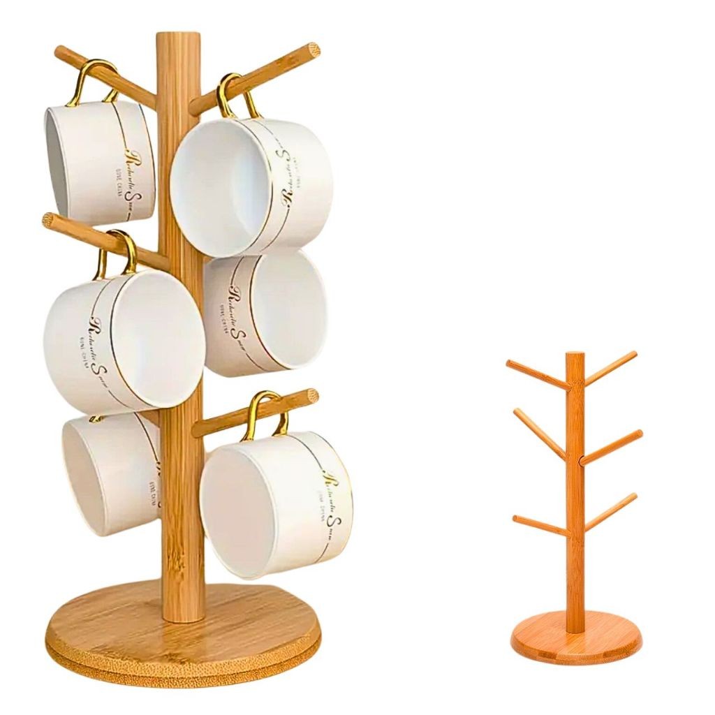 Suporte Porta Xicaras Bambu Madeira Pendurar Caneca Copo Cafe Cha Organizador Xicara Promoção em Oferta na Shopee