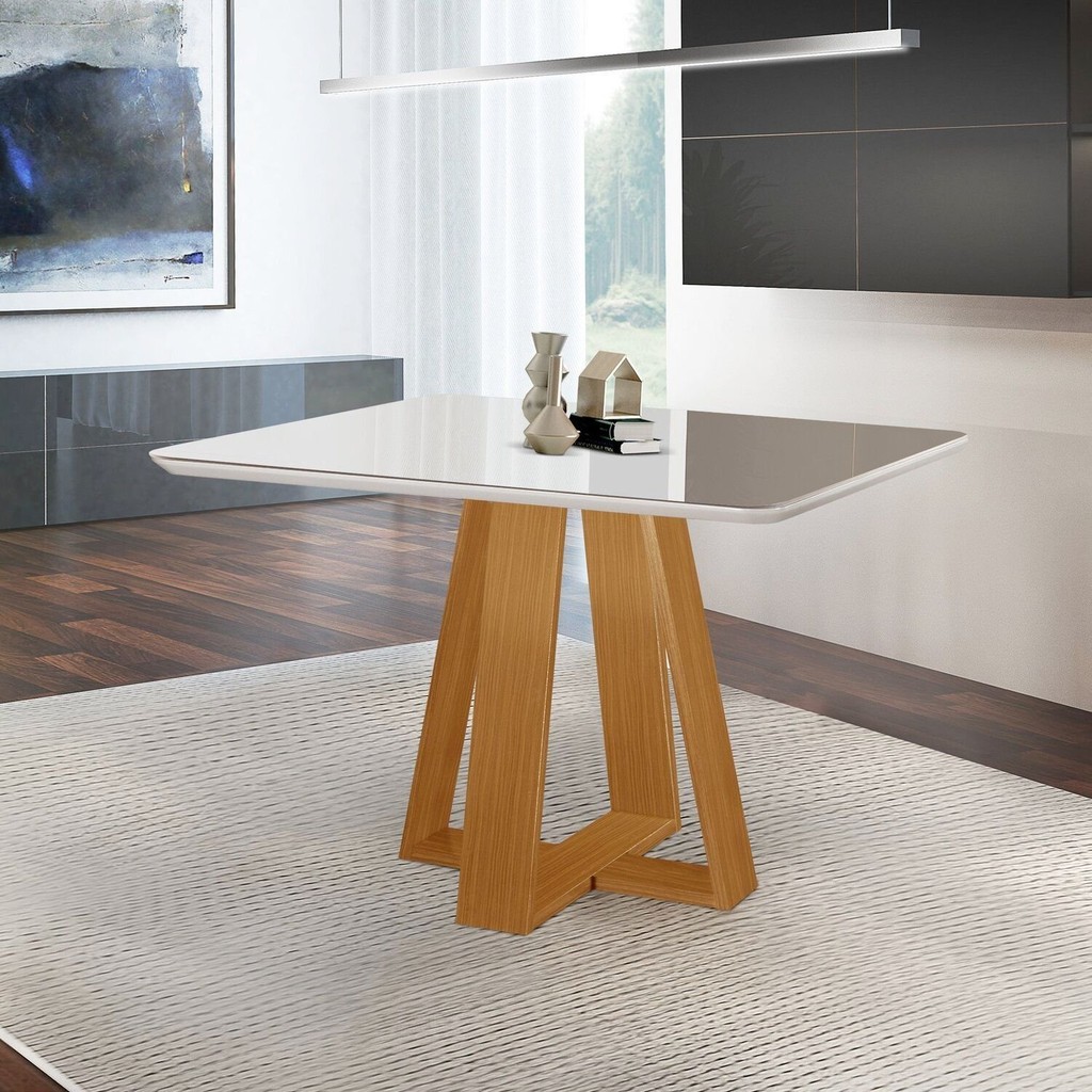 Mesa para Sala de Jantar Tampo de Vidro Grécia Marrom/Castanho Cinamomo Castanho Cinamomo