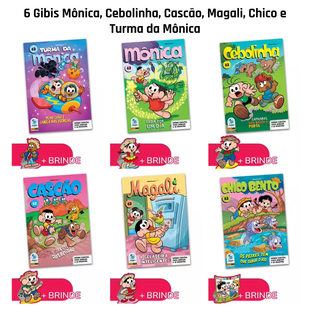 6 Gibis n.82 Monica, Cebolinha, Cascão, Magali, Chico, Turma