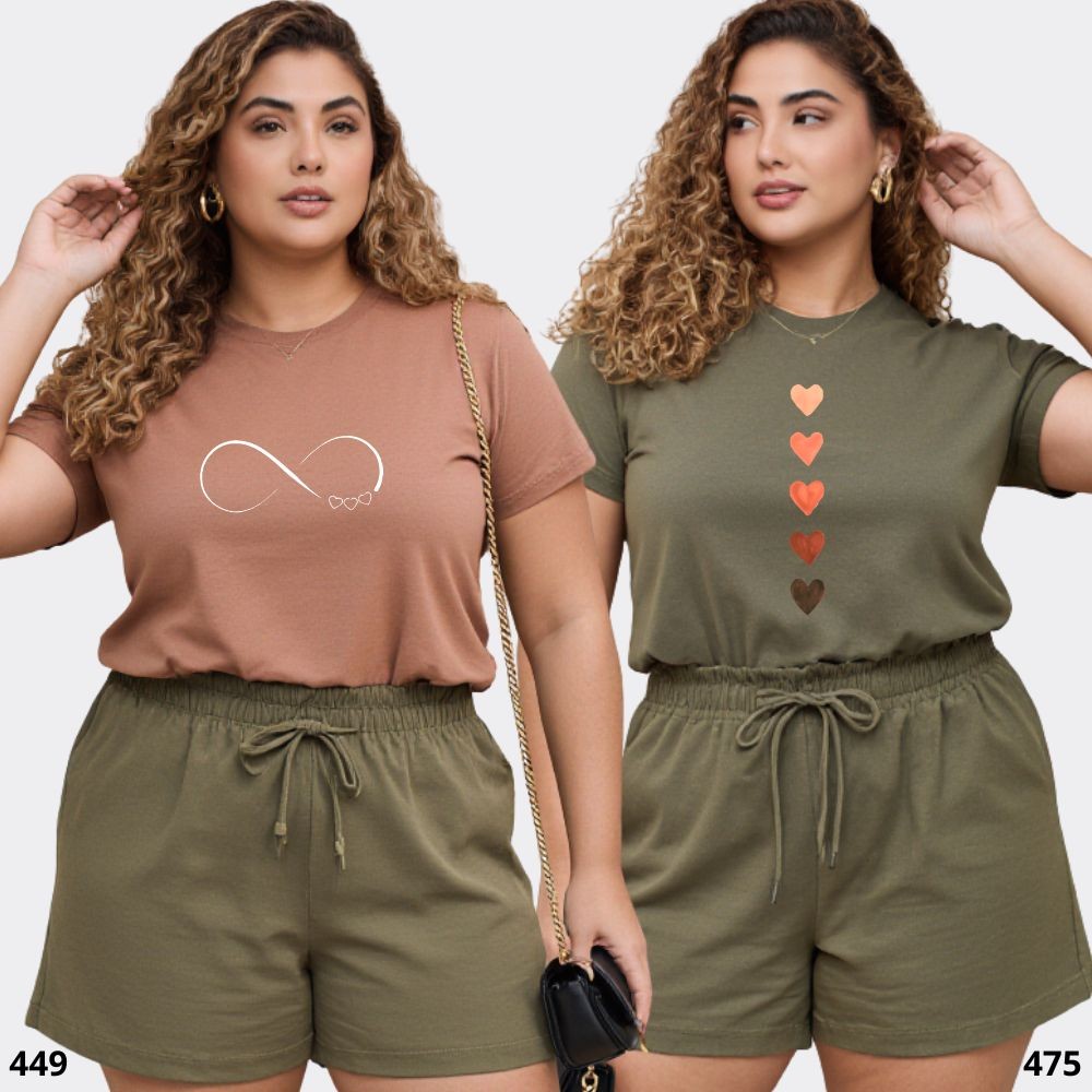 Kit 2 Camisas Plus Size Feminina Estampada 100% Algodão Tendencia Estilosa