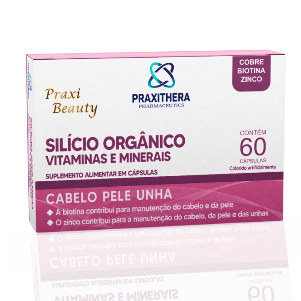 Silício Orgânico - Cabelo, pele e unha 150 mg Praxi Beauty 60 Cápsulas em Oferta na Shopee