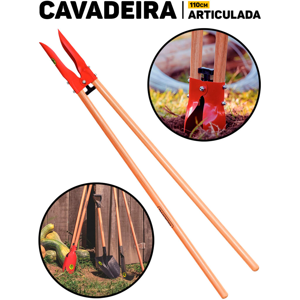 Cavadeira Articulada Metálica Tramontina Cabos De Madeira 110cm P/ Abrir Buracos Agricultura Jardim