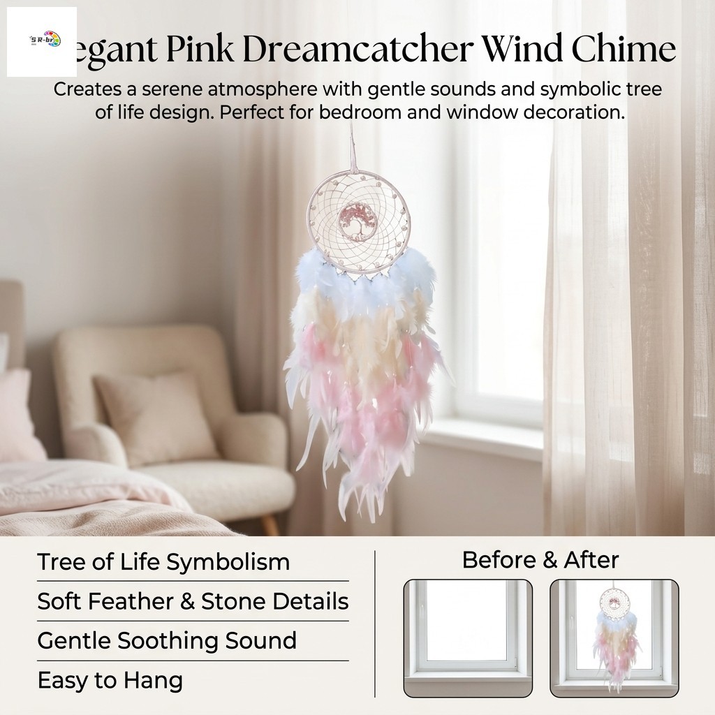 Carrilhão De Vento Dreamcatcher Com Penas Rosa Para Decoração De Janela De Quarto
