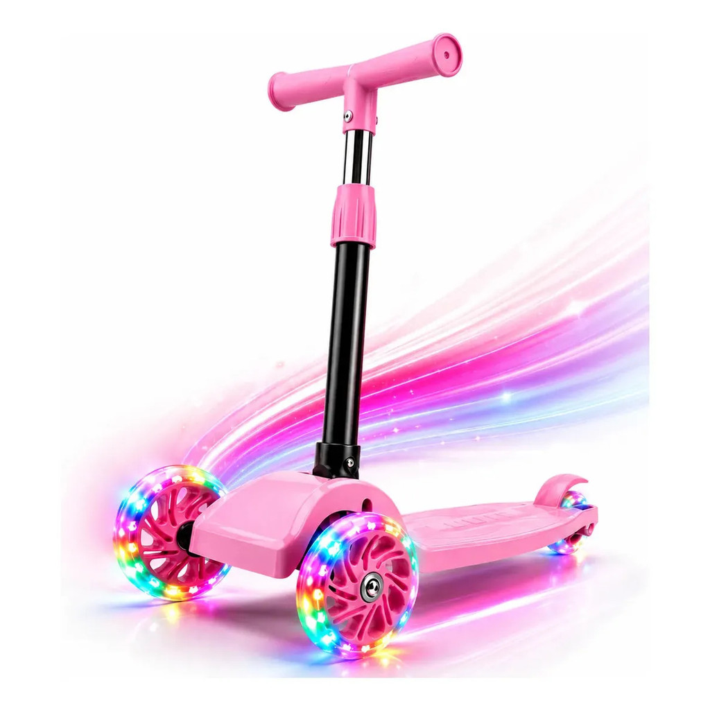 Patinete Infantil 3 Rodas Com Led Dobrável Ajustável Menina Criança Brinquedo Circus Rosa