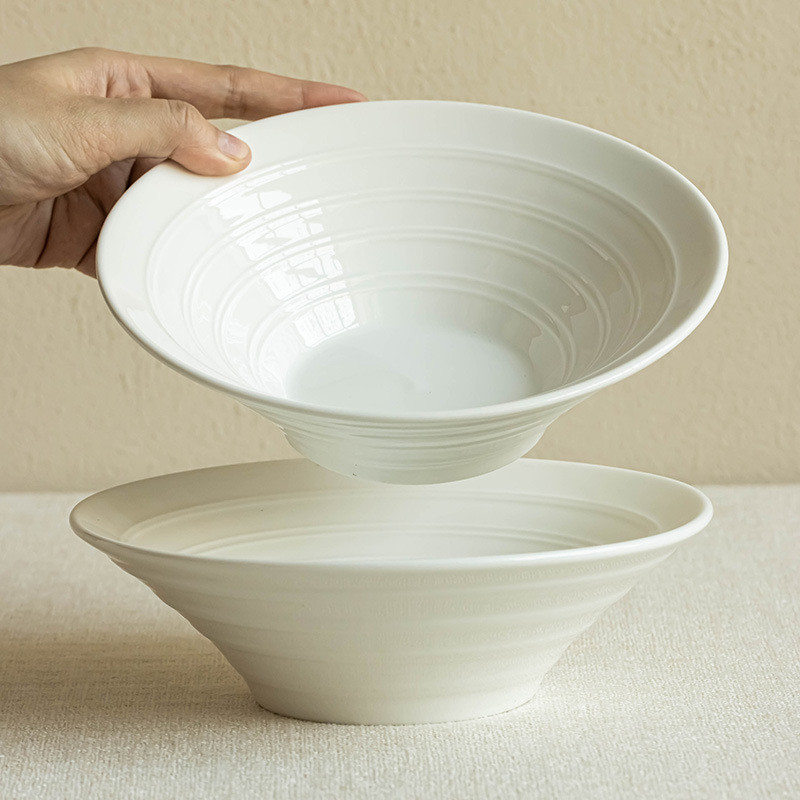 Tigela cônica com padrão de anéis em cor sólida, tigela de cerâmica simples para uso doméstico, tigela para salada, tige