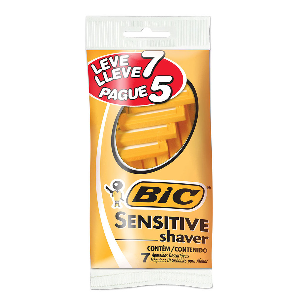 Barbeador descartável Sensitive Shaver Amarelo 7 unidades Bic