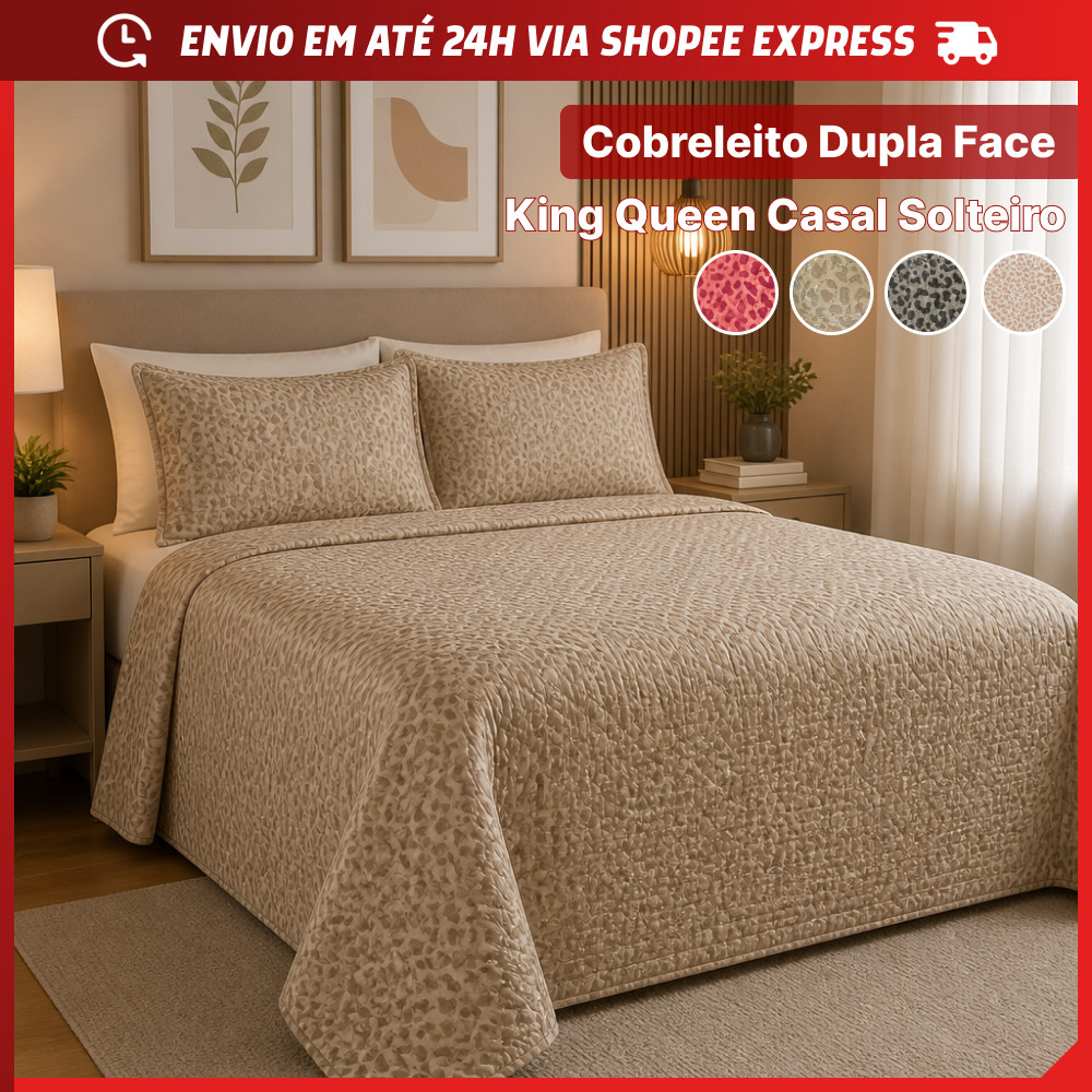 Cobreleito Cama Dupla Face Animale Toque Acetinado Colchão King Casal Queen Solteiro Porta Travesseiro Lepper Premium