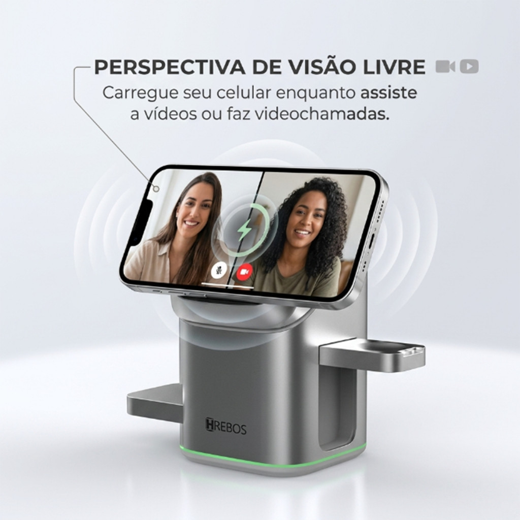 HREBOS × HEYOO Estação Carregamento Magnético 3 em 1 Qi2 Suporte Vertical para i