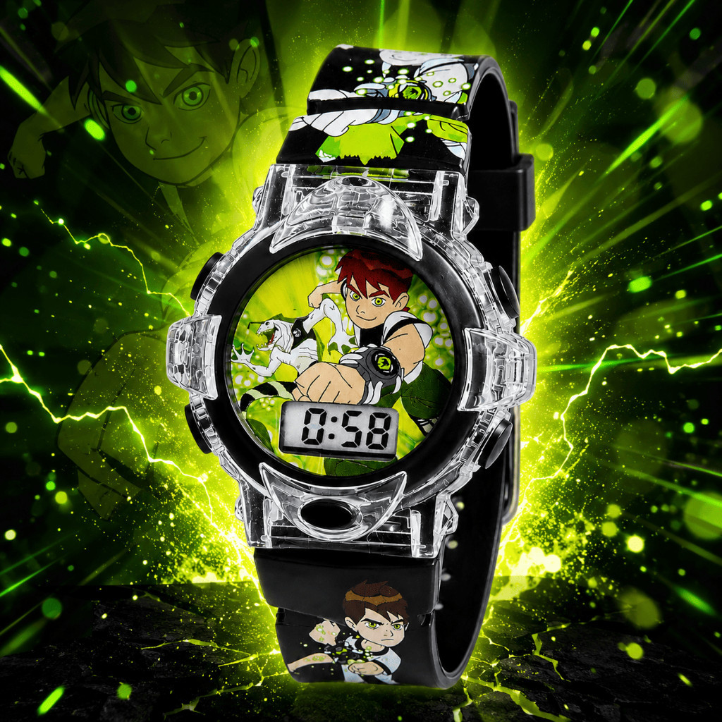 Relógio Infantil Digital Musical Ben 10 Menino Omnitrix Cartoon Network Pulseira Macia Presente Criança
