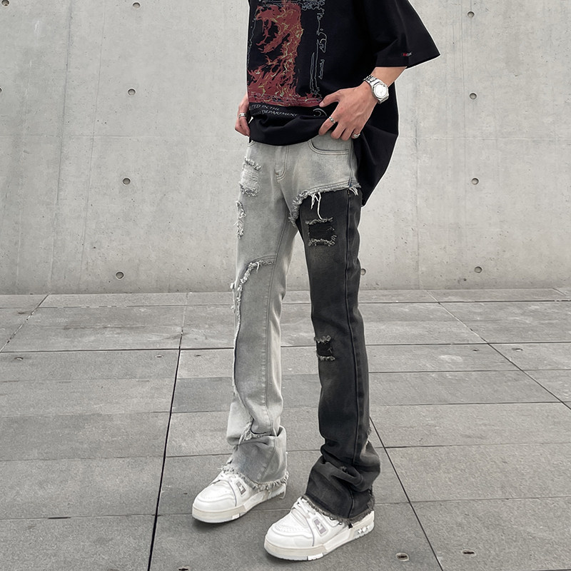 Calça Jeans masculina com vibração americana, calça Jeans rasgada com costura Micro-Flap, Slim fit, reta, duas cores, ma
