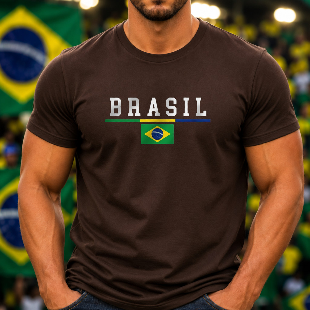 Camiseta Masculina Brasil Copa 2026 Estampada Algodao Premium Selecao Brasileira Torcedor Verde Amarelo Hexa Futebol