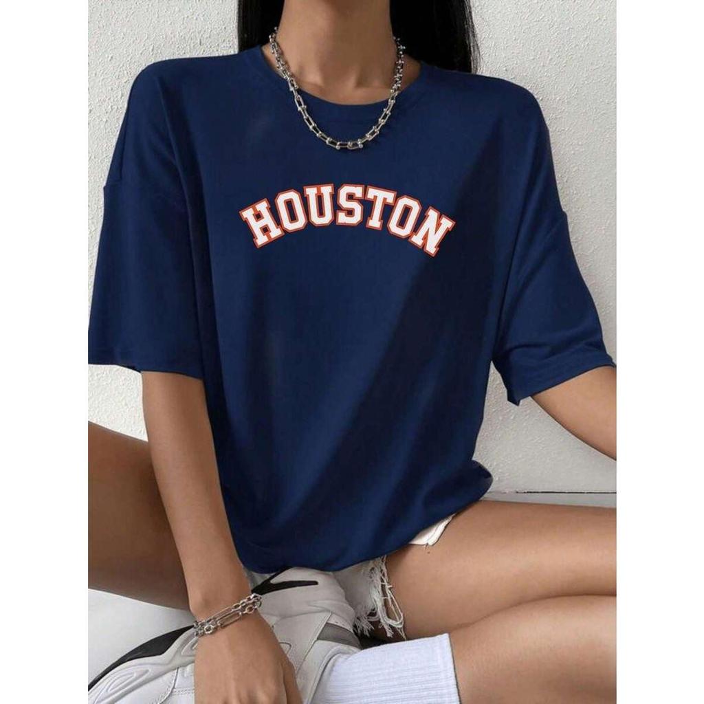 Camiseta Feminina Oversized Estampada Houston Camisa 100% Algodão Lançamento